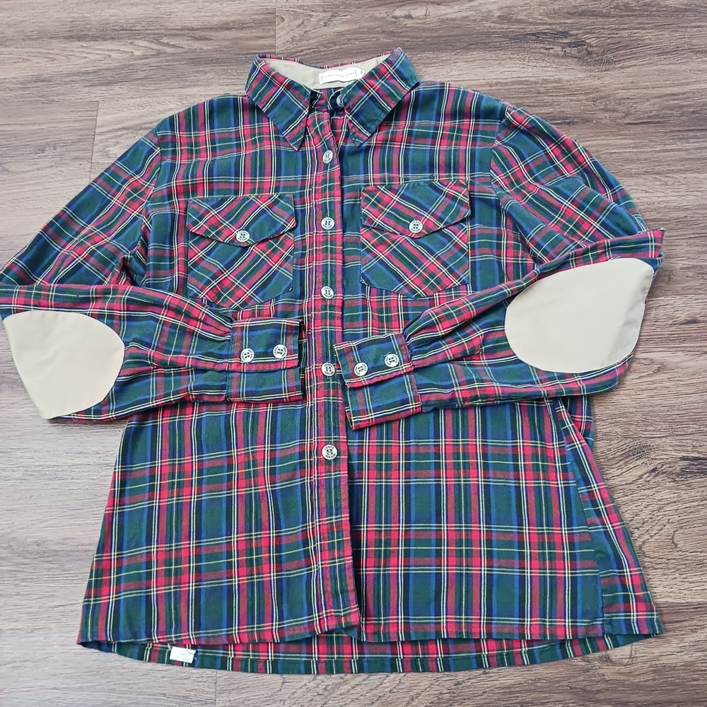 Vintage Jones New York Womens Plaid Button Down Shirt Elbow Patches Size M